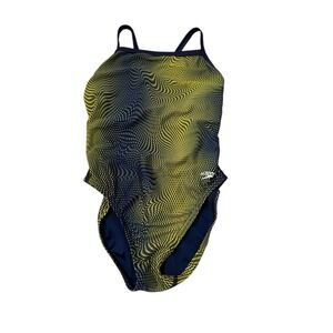 Speedo Power‎ Flex ECO Swimsuit Lap Competition Blue/Yellow SZ 30 (S 4-6)